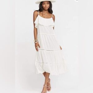 SHOW ME YOUR MUMU Ambrose Midi Sz M Dress Ruffle Off White Colour Lace Trim
